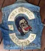Nya Tiki Devils Pasadena CA MC Biker Skull Embroidery MC Motorcykelklubb Rocker Buttom Rocker stora bakre lappjackor Vest Skull Patch F