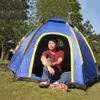 Wholesale- Waterproof Hexagonal Large Camping Hiking up Tent Outdoor Base Camp Blue Picnic Beach