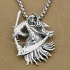 LINSION 925 Sterling Silver Large Grim Reaper Scythe Death Mens Biker Rock Punk Pendant 9H012 Stainless Steel Necklace 24 inches4038930