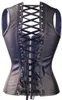 Black Leather Corset with Zipper Corsets and Bustiers Women's Faux Leather Overbust Buckle Plus Size Corset G-string Steampunk Gothic