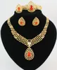 Trendy 18K Gold Plated Wedding African Gem Beads Women Party Dubai Necklace Bracelet Earring Ring Wedding Jewelry sets
