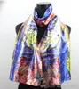 1pcs Blue Garden Pink Fence Scarves Women's Fashion Satin Oil Painting Long Wrap Shawl Beach Silk Scarf 160X50cm