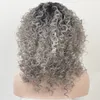 Pixie Cut Perruques Cheveux Synthétiques Femmes Ombre Court Noir Gris Naturel Aucun Dentelle Perruques Kinky Bouclés De Mode Afro Americain En Stock