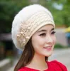 Flor Beret Womens Faux Fur Beanie Beanie Chapéu Crochet Chapéu de Inverno Neve Quente Slouchy Beanie Crânio Tampão por FedEx