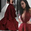 Suknie musujące Suknie Suknie Halterowe Neck Floral Appliques Backless Red Dywan Sukienka Glamorous Party Dress Seksowne Suknie Wieczorowe