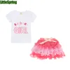 Liten födelsedagsflicka Klädsuppsättningar för sommarbroderi Brev Pure Bomull Tshirt Tutu Cake Kjol 2PCS Baby Kids Passar 90-130 T577 RETAIL