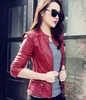 Wholesale-Korean Black/Wine Red Autumn Leather Jacket Women  Faux Soft Leather Jackets PU Zippers Coats Long Sleeve Motorcycle Coat