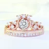 Vecalon 2 couleurs offre spéciale couronne bijoux femmes bague 5A cubique zircone couleur or Rose fête mariage bague pour femmes cadeau