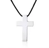 Schlichter, schlichter Kreuz-Anhänger aus Edelstahl mit schwarzer Kordel, gotischer Unisex-Schmuck, gravierte, hochglanzpolierte, glatte Kreuz-Halskette