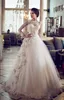 2015 Vintage Wedding Dresses with Long Sleeves Sheer High Neck Puffy A-line Floor Length Lace Wedding Dress with Appliques Plus Size Modest