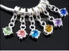 60 pçs / lote Dangle Aniversário Cristal Rhinestone Pingente de Prata Charms Big Hole Beads Fit Charme Europeu Pulseira Jóias DIY