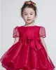 Kids Flower Girl Dresses for Weddings Jewel Neck Handmade Flower Organza A Line Knee Length Girls Christmas Short Sleeves Party Gowns