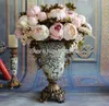 1 pz (8 teste/mazzo) 47 cm/18,5 "Fiore di peonia artificiale Peonie finte con bacche di schiuma Fiori di ortensia per bouquet da sposa