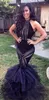 Czarna Gorba Halter Mermaid Prom Dresses Trumpet Organza Formalne Suknie Wieczorowe Z Ruffles Frezowanie Backless Celebrity Vestidos