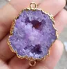 6pcs Gold plated Purple color Nature Quartz Druzy Geode connectorDrusy Crystal Gem stone Pendant Beads Jewelry fin93005701140059