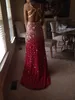 Glitter Shining Champagne Red Prom Dresses Sexy Slit Party Graduation Dress V Neck Formal Evening Dresses vestidos formatura Beaded Crystal