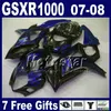 ABS-Motorradverkleidungsset für Suzuki GSXR1000 2007, GSXR1000 2008, blau-schwarze Kunststoffverkleidungssätze, K7, GSXR 1000 07 08, HS16, Sitzverkleidung