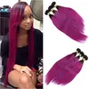 Straight 1B Hot Pink Dark Root Ombre Peruvian Virgin Human Hair Extensions 3Pcs Rose Pink 2Tone Ombre Virgin Remy Human Hair Weave Bundles