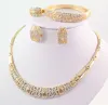 New Vintage Gold Necklace Bracelet Ring Earring Fashion Full Rhinestone 18K Gold Plated Wedding Party Jewelry Sets