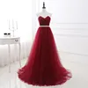 100% Real Image 2019 Burgundy Tulle Evening Dresses Sweetheart Neck Tulle Beaded A Line Floor Length Designer Occasion Dresses Party Gown