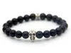 Silver Skull Armband Partihandel En Grade Natursten Boll Pärlor Micro Pave Cz Ball Beaded Par Armband Mäns Mode Smycken