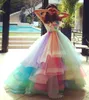 2017 Sweetheart Tiered Rainbow Kleurrijke Prom Dress Tulle baljurken Avond Party Gown Custom Made Plus Size3213