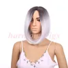 Moda Peruca Dianteira Do Laço Ombre PretoGray 12 polegadas Em Linha Reta Curta Bob Futrua Resistente Ao Calor Perucas de Cabelo Sintético para as mulheres