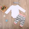 Abbigliamento per bambini Autunno Inverno Neonato Ragazzo Ragazza Abbigliamento Set Pagliaccetto Elefante + Pantaloni lunghi Geometirc + Fascia 3 pezzi Set di abiti per bambini