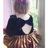 Mode baby meisje rompertjes warme lange mouwen fluwelen jumpsuit peuter kleding wijn rode backless bowknot baby rompertjes lente herfst kleding