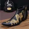 2016 New Fashion Genuine Leather Dragon Embroidered Ankle Boots Mans Pointed Toe Formal Dress Shoes for Men Plus Size 38-46