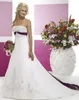 Selling New Elegant White and Purple Emboridery Wedding Dresses Sleeveless Satin Court Train Strapless Bridal Gowns3028805