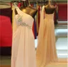 2016 Charming One Shoulder Pink Chiffon Bridesmaid Dresses Empire Waist Ruched Beaded Cheap Bridesmaid Dress With Shawl1922395