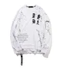 Side Zipper Ribbon Hoodies Inked Graffiti Printed Pullover Sweatshirts Hip Hop Skateboards Oversized Swag Hoodies Free Shipping