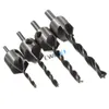 4pcs HSS 5 flauto carpenteria contropiede per trapano bit set di strumenti per la lavorazione del legno da 3 mm-6mm + gambo esadecimale