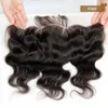 Cierre frontal de encaje Onda del cuerpo brasileño 13x4 Tamaño libre Medio 3 partes Frontal de encaje completo Cierres de cabello humano virgen brasileño Natural Negro