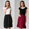 Wholesale- High Waist Pleated Skirt Summer 2017 Fashion Vintage Chiffon Skirt Women Knee Length Elastic Slim Midi Skirts Womens Clothing