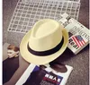 Wholesale-Summer Casual women's ladies Beach Jazz Fedora Sun Panama Hats for Women Men Straw Cap hat braid chape 7 color optional