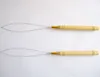 Wholesale-Curve Needle 20pcs/pack Hair Weaving Extension Hook Needle Micro Loop Threader Hair Tools Wooden Handle Stainless Steel C Wire