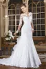 Romantik Uzun Kollu Denizkızı Düğün Aplike Dantel Gelin Elbiseleri Plus Boyut Düğmesi Geri 2017 Vestido de Noiva Mahkemesi Tren