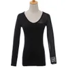 2015 nuova moda donna donna top nero manica lunga scollo a V t-shirt slim fit maglia maglietta casual donna top in cotone