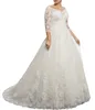 Splendido scollo a V invernale 3/4 maniche lunghe in pizzo abiti da sposa Appliques Plus Size abito da ballo personalizzato Vestido de novia abito da sposa formale arabo