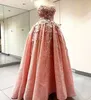 Superbes robes de bal en dentelle dos nu perlées chérie cou robe de soirée 3D appliqué balayage train robes de Fiesta Pageant robes