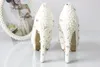 Fashion Luxurious Pearls Crystals White Wedding Shoes Size 12 cm High Heels Bridal Shoes Party Prom Women Shoes 280z