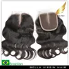 100 peruanska mänskliga hårförlängningar hdbrown toppstängning mitt 2 del kroppsvåg transparent spets naturlig färg bellahair2528179