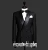 Double-breasted Side Slit Black Groom Tuxedos Sjal Lapel Groomsmen Mens Bröllop Prom Business Passits (Jacka + Byxor + Girdle + Tie) No: 2599