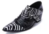 tripe High Quality Pointed Toe Buckle Mens Shoes Zebra S Genuine Leather Chunky Heel Patch Black White Lace-Up Oxfords Fashion Casual Party