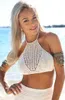 Biały / Czarny Halter Szydełkowy Swimweear Top Hollow Out Handmade Dzianiny Bikinis Crop Topy Sexy Classic Cropped Beach Swimwear Casual Crop Tops