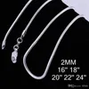 Epack 10pcs 925 sterling silver plated fashion 2mm snake chain necklace for pendant or dangles jewelry290n