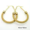 Brand New Fashion Design Surgical Stainless Steel Twist wire Mesh Drop Hoop Earring Never Fade Gold Tone Women 45mm*30mm