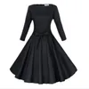 Wholesale-2016 Women Pinup Vintage 50s Retro Rockabilly Club Dress Plus Size Party Dresses Long Three Quarter Sleeve Black Ball Gown Dress